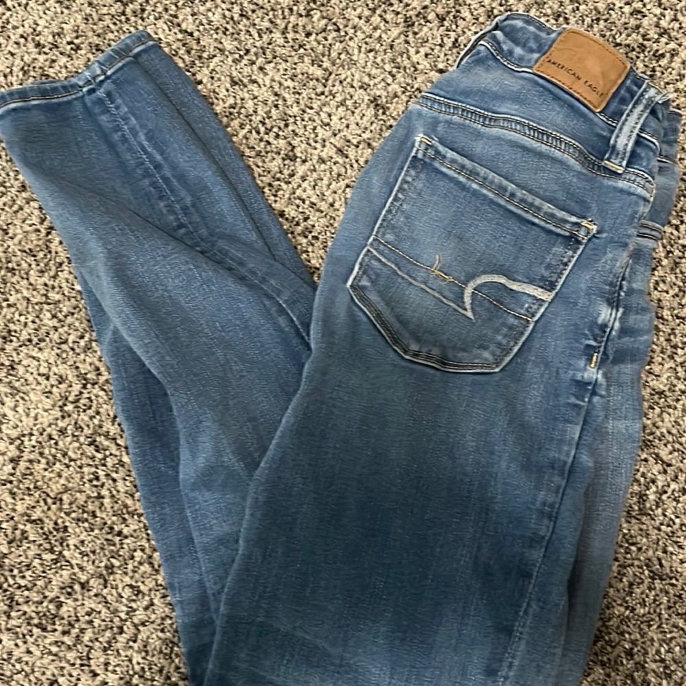 American Eagle - super hi rise jegging - button-fly - blue jeans - size 00 short - Picture 1 of 6